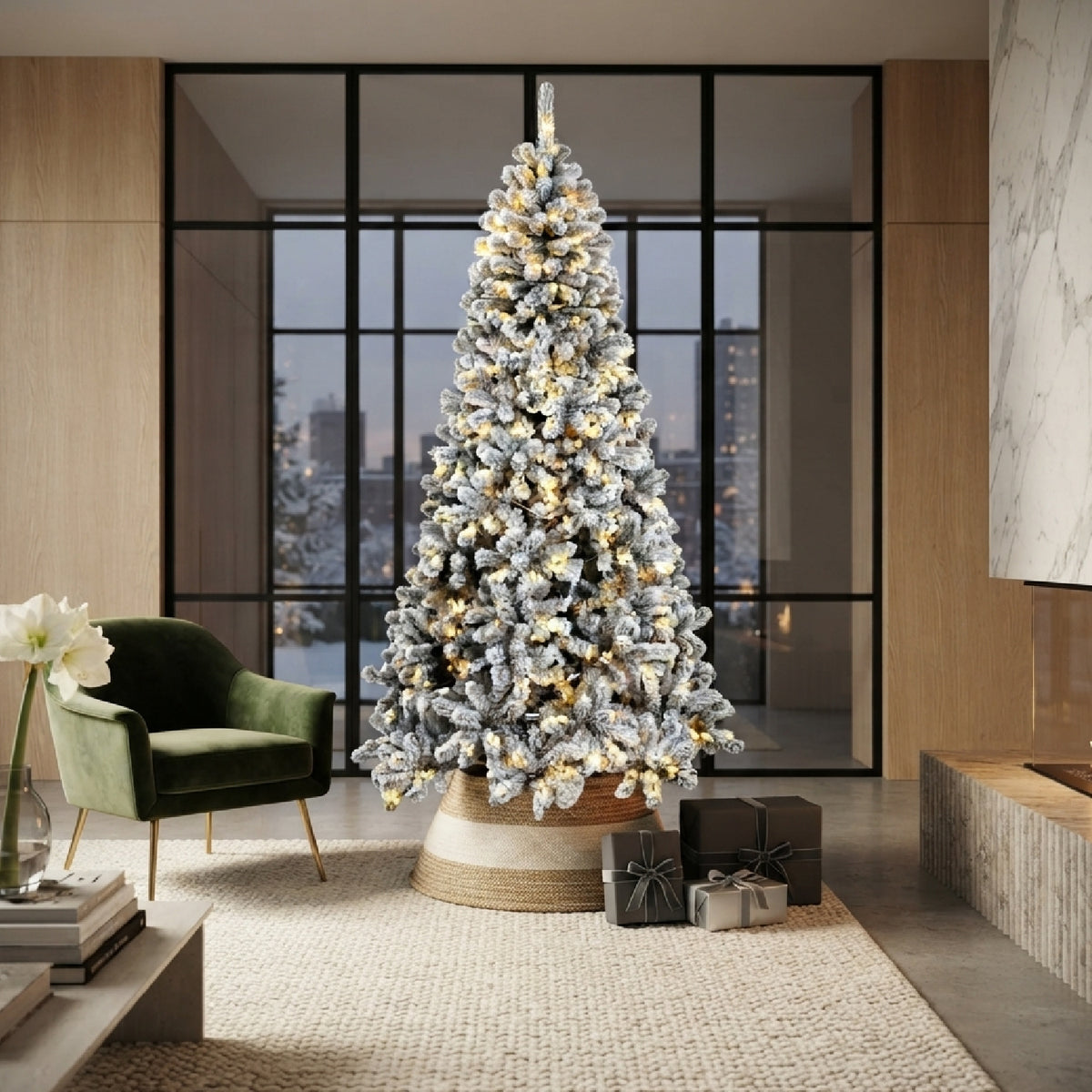 Pre‑Lit Snow‑Flocked Artificial Christmas Tree | OROA