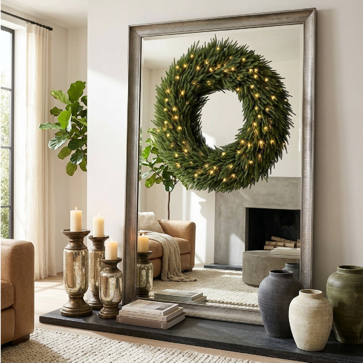 36" Pre‑Lit Norfolk Pine Artificial Christmas Wreath | OROA