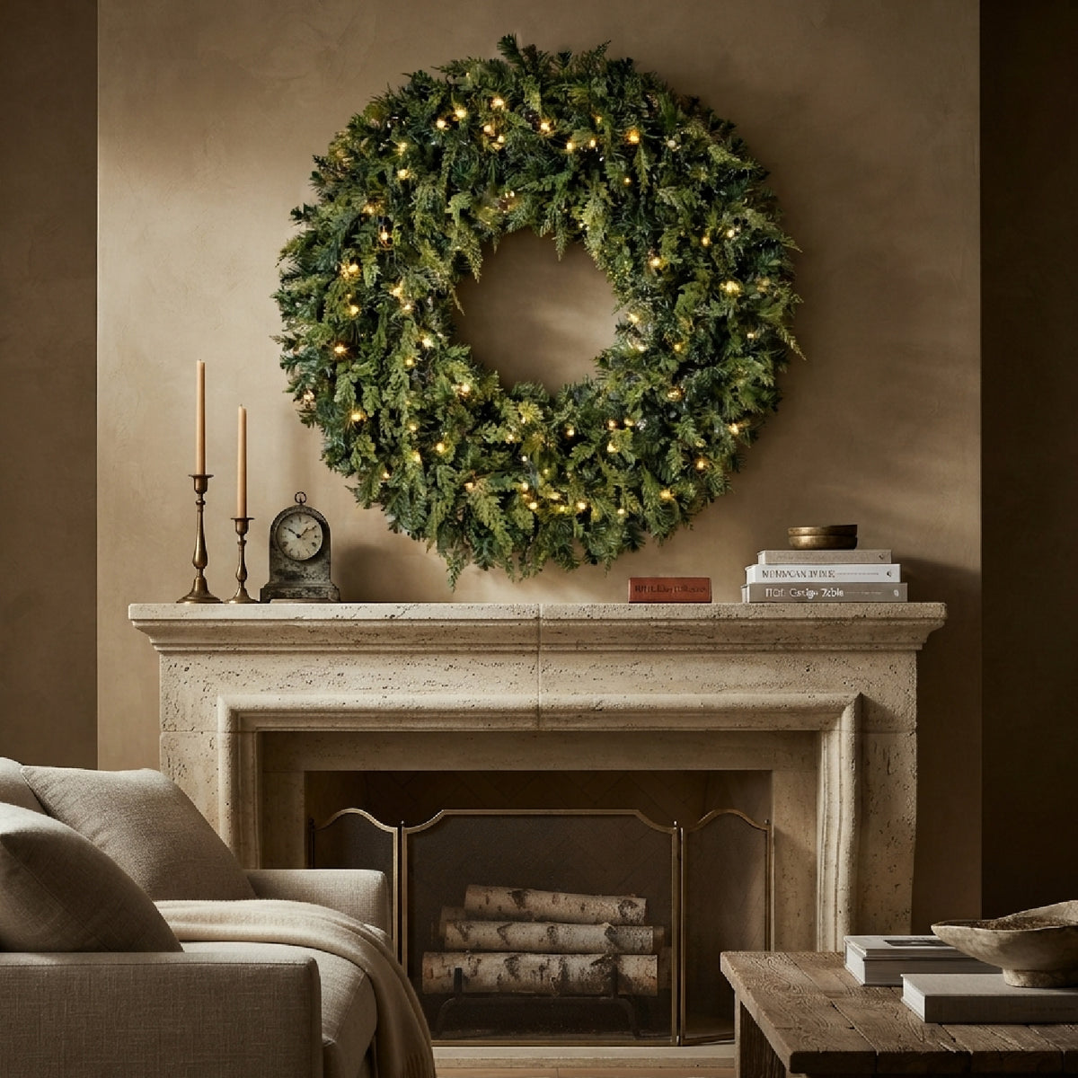 36" Pre‑Lit Crestwood Spruce Artificial Christmas Wreath | OROA