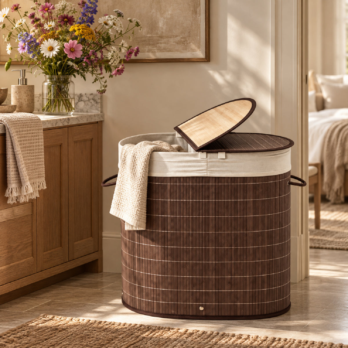 Brown Woven Bamboo Laundry Hamper by OROA