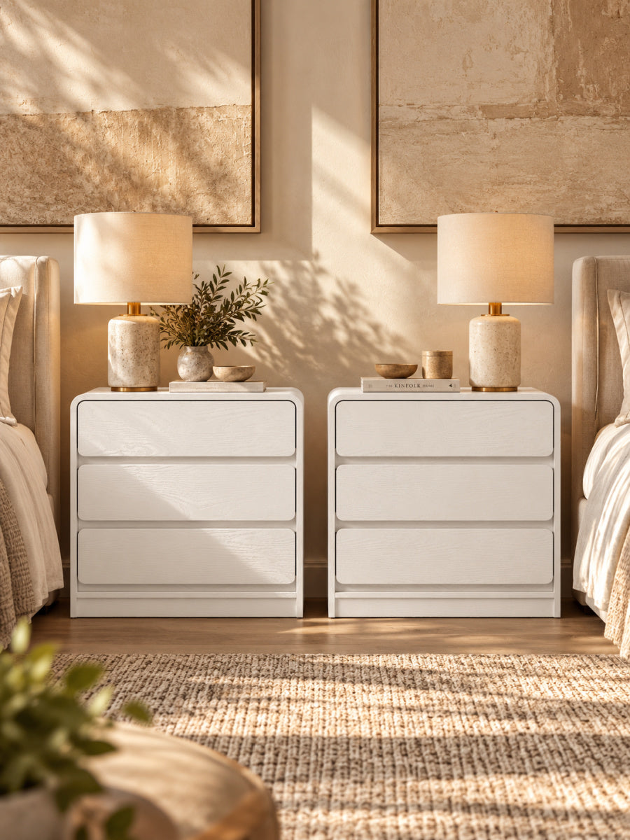 Modern European furniture - White 3-Drawer Nightstand Set (2) - www.oroa.com