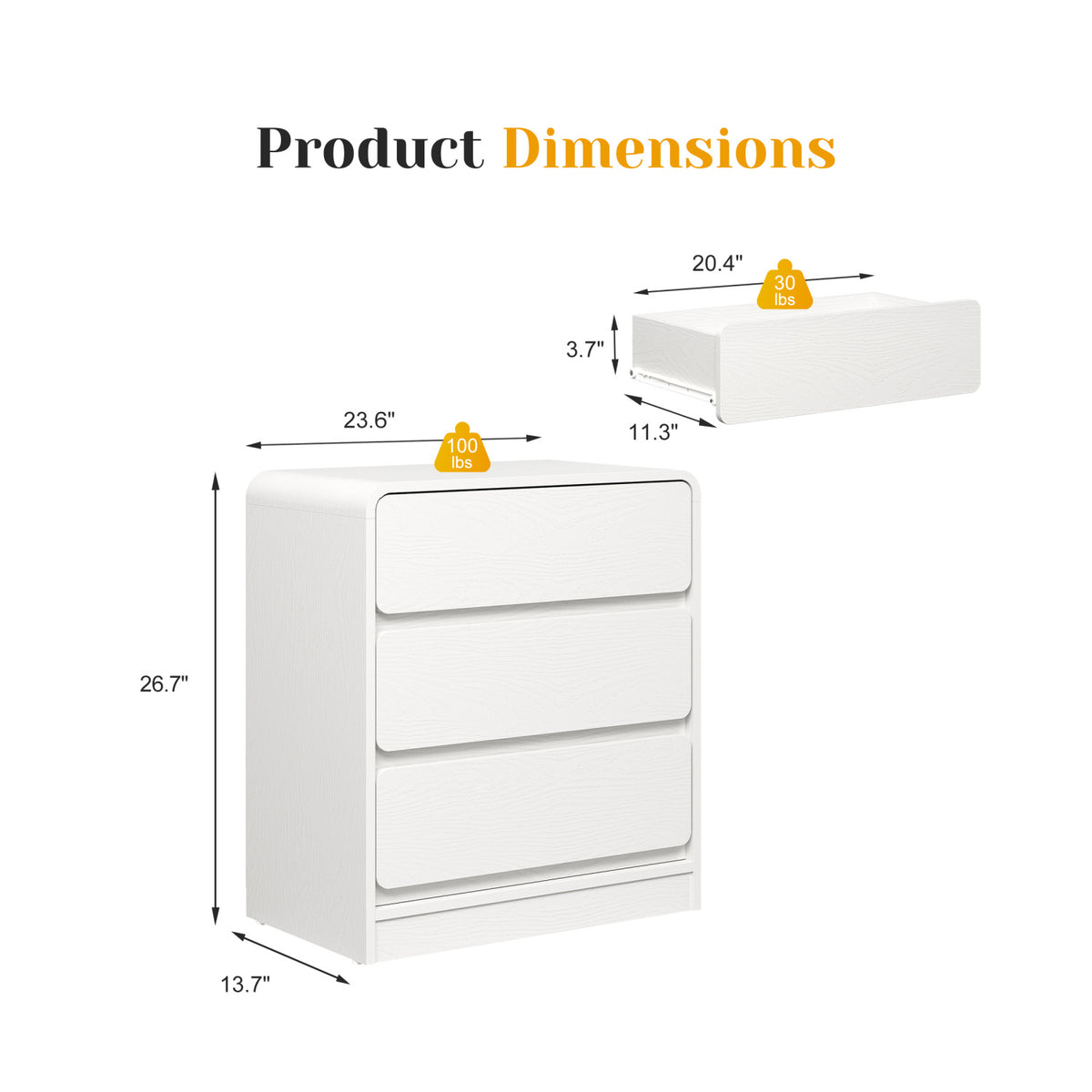 Modern European furniture - White 3-Drawer Nightstand Set (2) - www.oroa.com