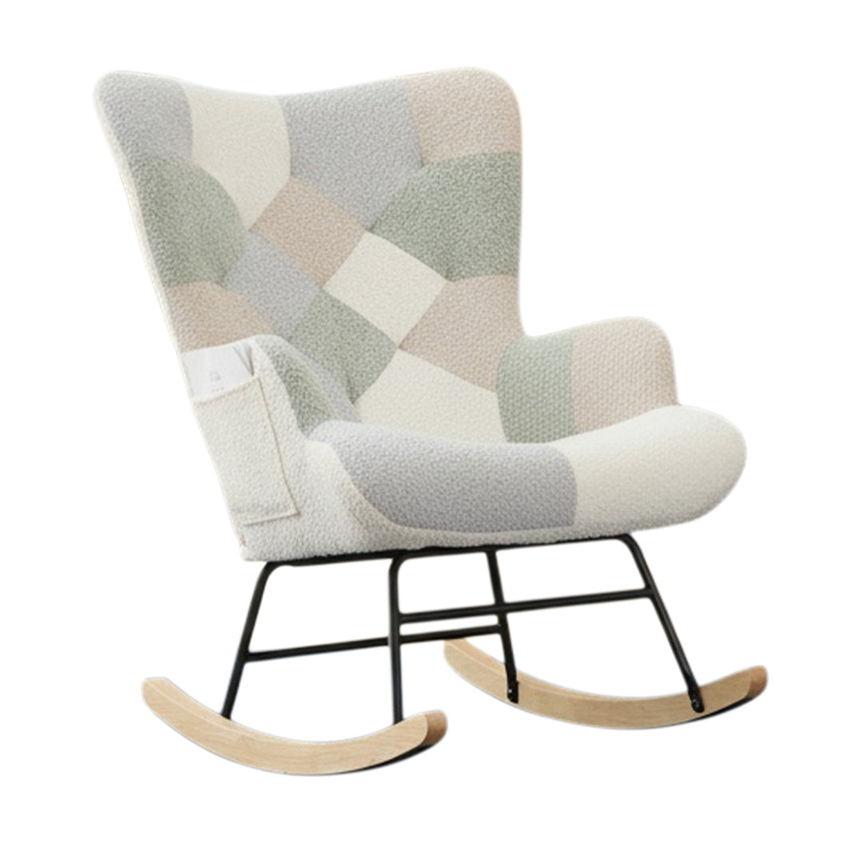 Patchwork Teddy Fleece Upholstered High Back Rocking Chair | OROA Kids