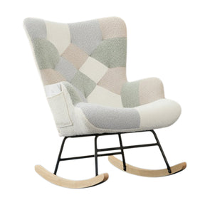 Modern European furniture - Patchwork Teddy Fleece Upholstered High Back Rocking Chair- www.oroa.com
