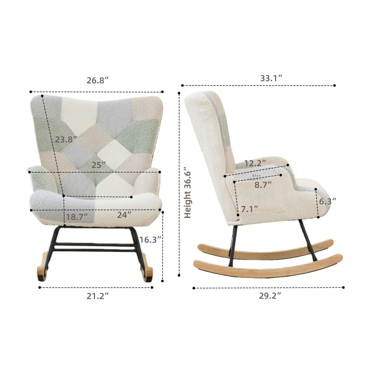 Patchwork Teddy Fleece Upholstered High Back Rocking Chair | OROA Kids