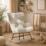 Patchwork Teddy Fleece Upholstered High Back Rocking Chair | OROA Kids