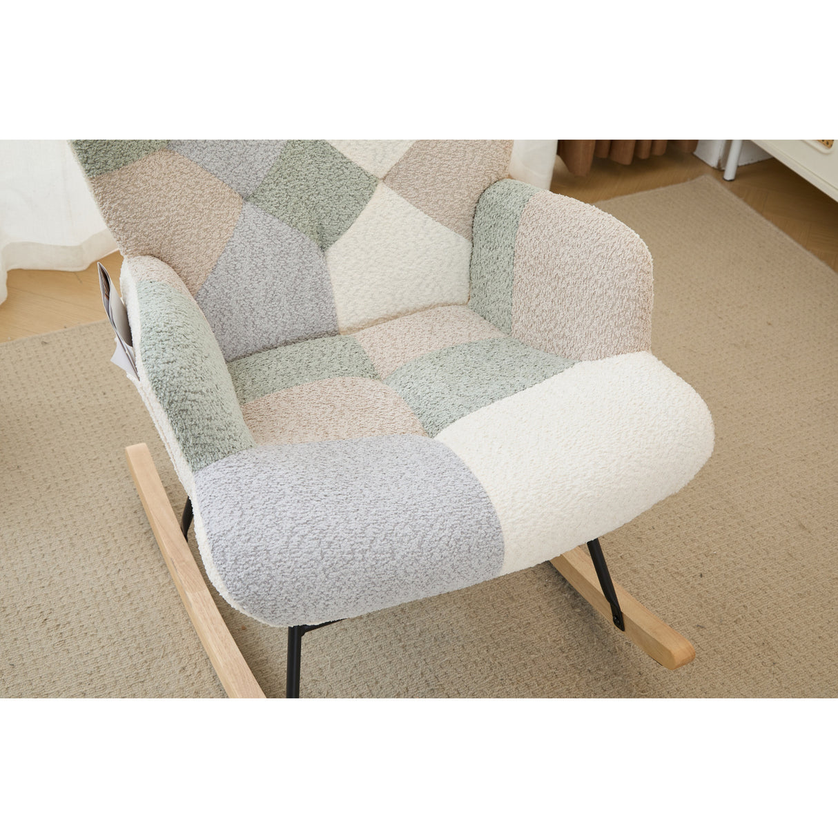 Patchwork Teddy Fleece Upholstered High Back Rocking Chair | OROA Kids