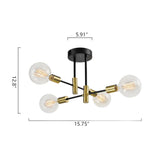 Modern Gold and Black 4-Light Sputnik Chandelier by OROA