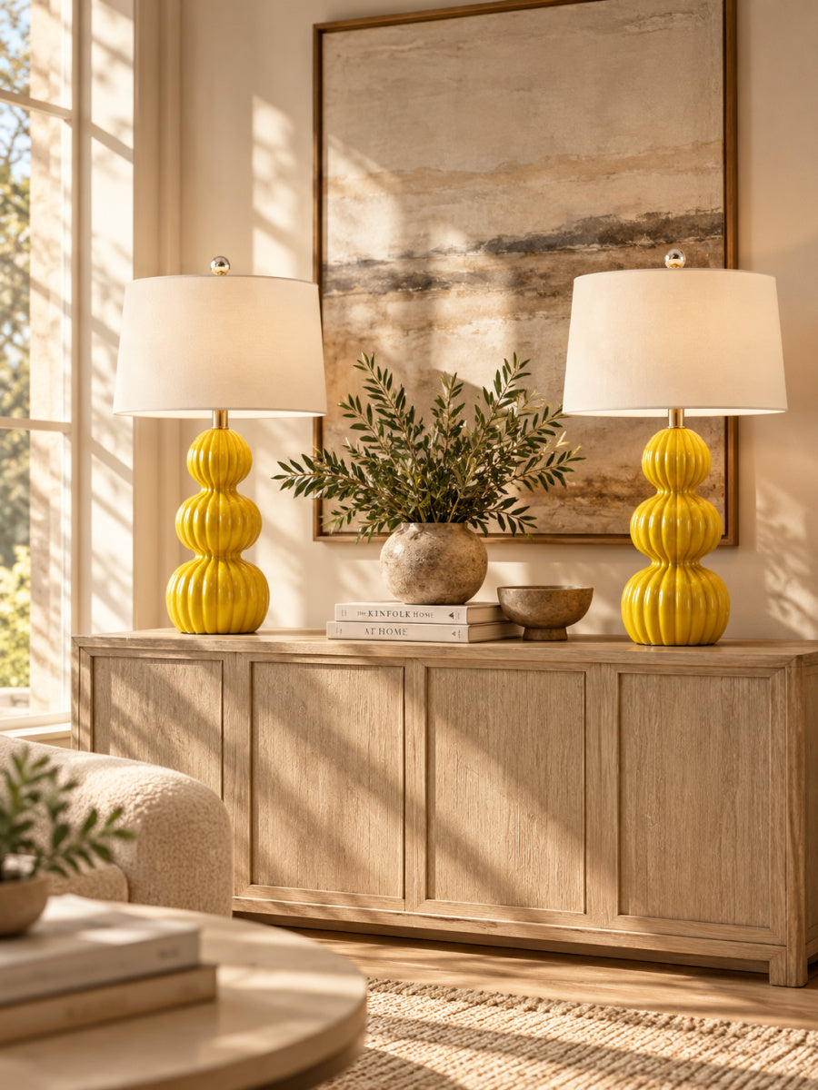 Modern European furniture - Modern Yellow Ceramic Table Lamps (2) - www.oroa.com