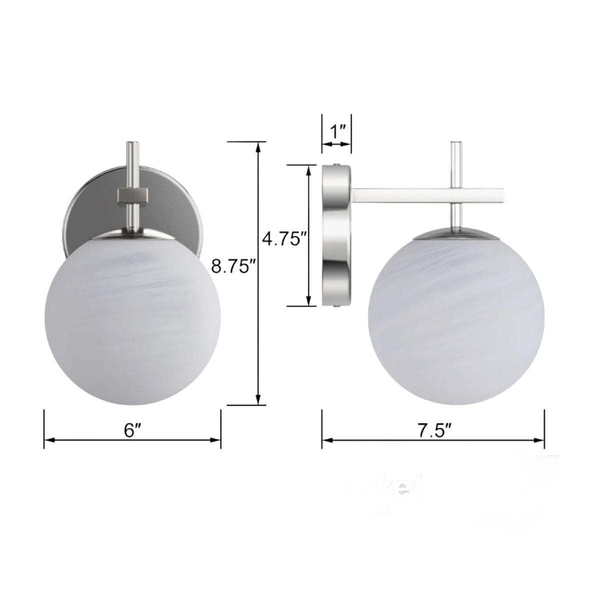 1-Light Silver Frosted Glass Wall Lamp | OROA