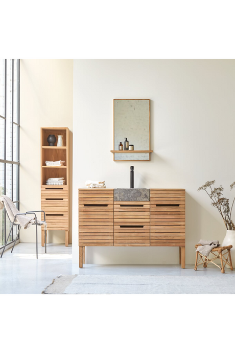 Solid Teak and Marble Vanity Unit | Tikamoon Slats | Oroa.com