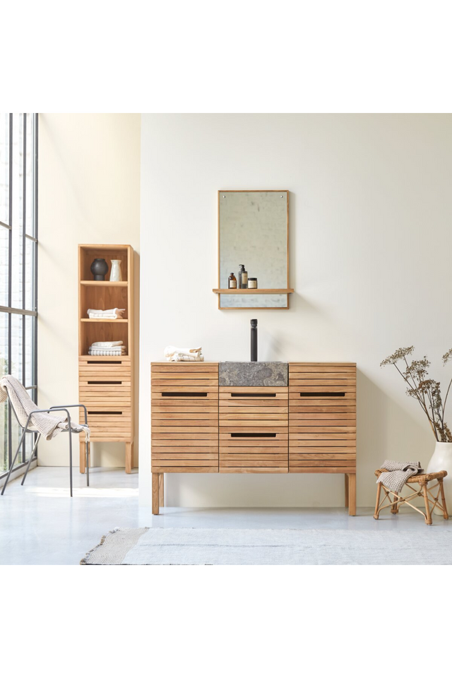 Solid Teak and Marble Vanity Unit | Tikamoon Slats | Oroa.com