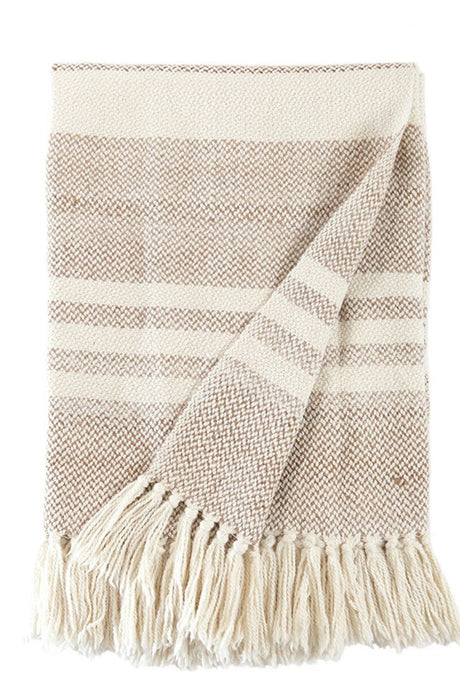 Striped Wool Blend Blanket | Homelosophy Camel