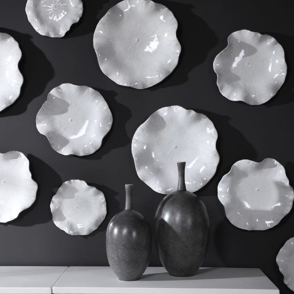 Ceramic Flowers Indoor/Outdoor Wall Decor Set (3) | Uttermost Abella