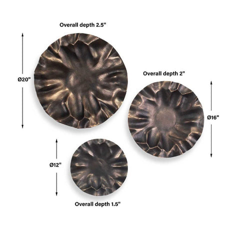 Aluminum Discs Indoor/Outdoor Wall Decor Set (3) | Uttermost Peonia