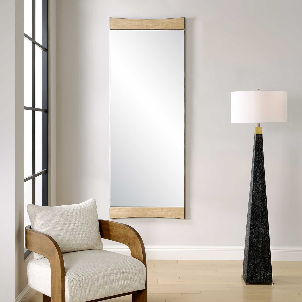 Modern European furniture - Curved Travertine Wall Mirror - www.oroa.com