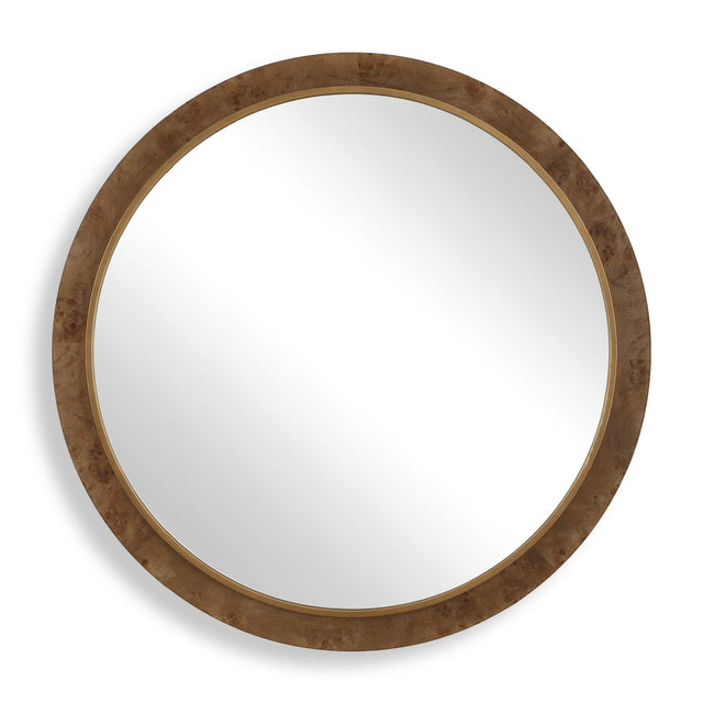 Modern European furniture - Burl Veneer Round Mirror - www.oroa.com