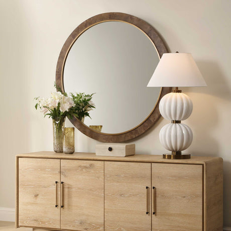 Modern European furniture - Burl Veneer Round Mirror - www.oroa.com