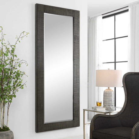 Modern European furniture - Channeled Gray Wood Mirror - www.oroa.com
