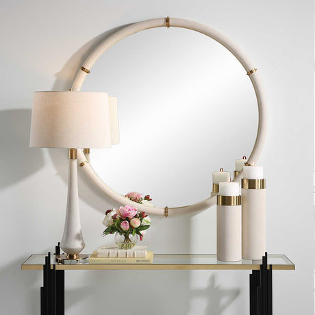 Modern European furniture - White Shagreen Leather Mirror - www.oroa.com