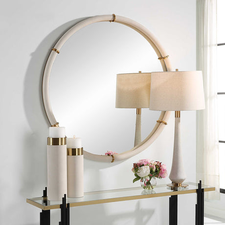 Modern European furniture - White Shagreen Leather Mirror - www.oroa.com