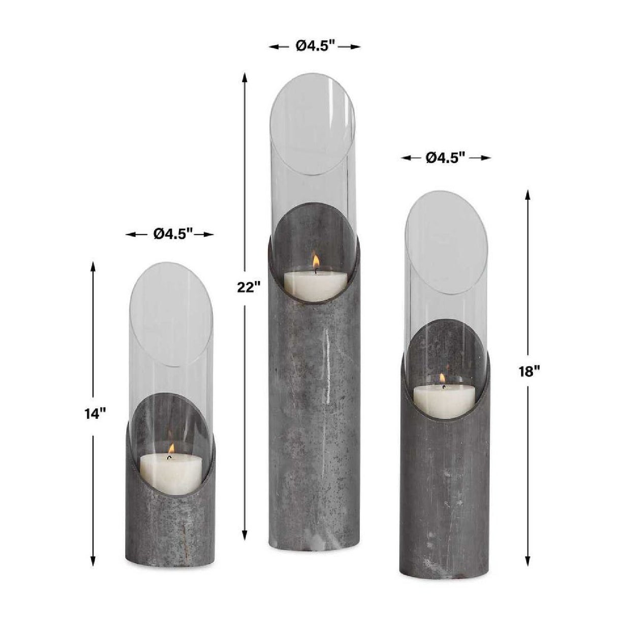 Iron & Glass Cylindrical Candleholders (3) | Uttermost Karter