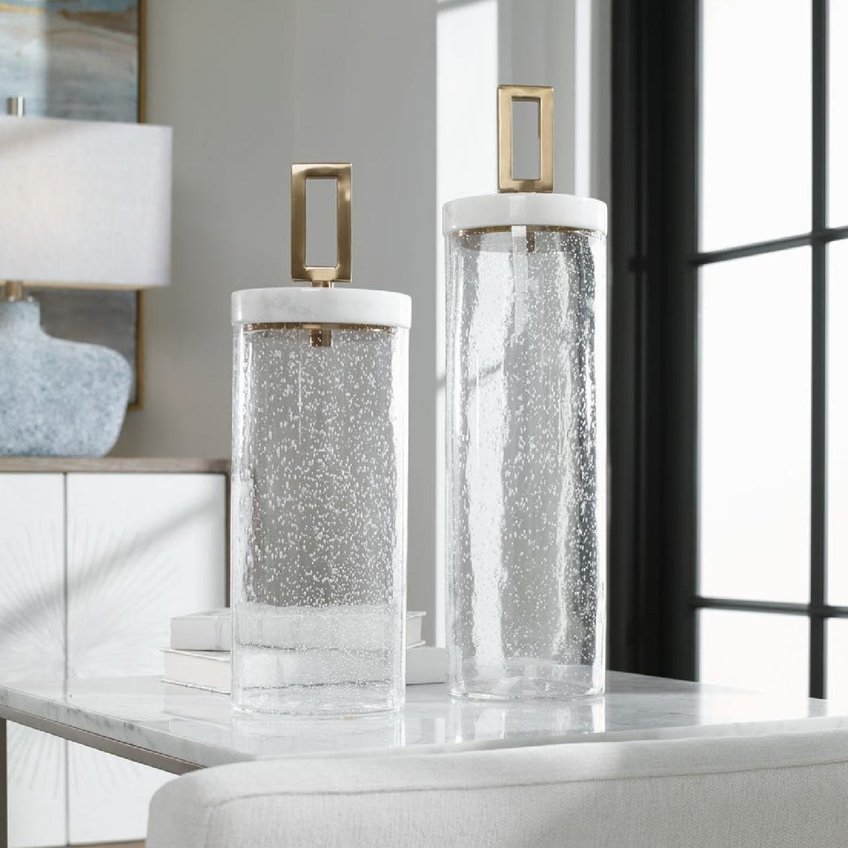 Seeded Glass Cylindrical Containers (2) | Uttermost Hayworth