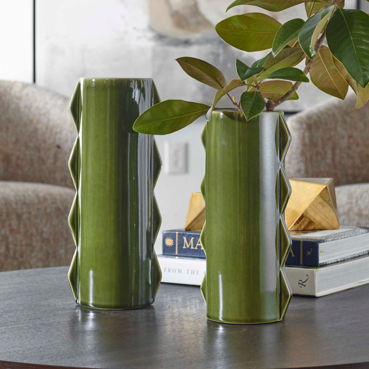 Modern European furniture - Green Ceramic Indoor/Outdoor Vases (2) - www.oroa.com