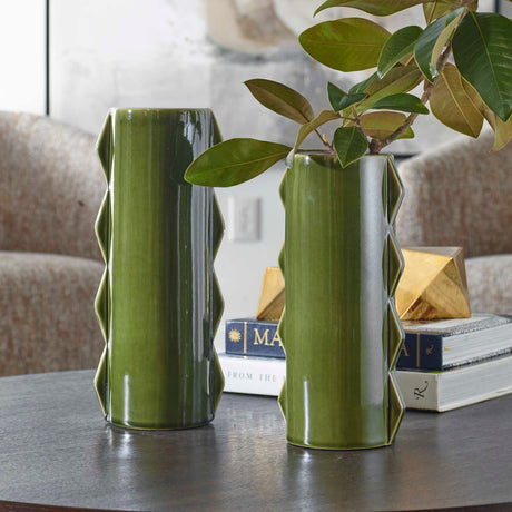 Modern European furniture - Green Ceramic Indoor/Outdoor Vases (2) - www.oroa.com