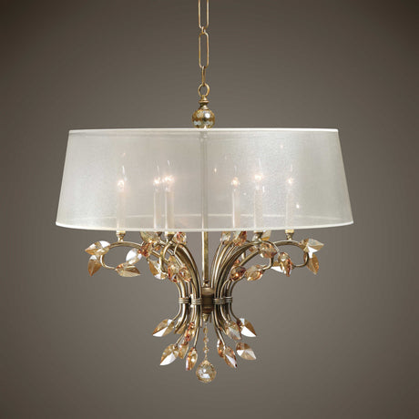Gold Crystal Leaves 6-Light Chandelier | Uttermost Alenya