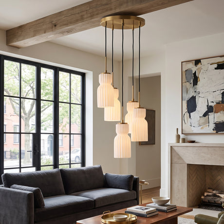 White Ceramic 5-Light Cluster Pendant Lamp | Uttermost Vanier