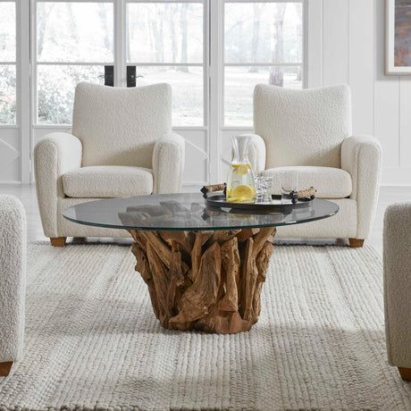   Teak Base Glass Coffee Table | Oroa.com