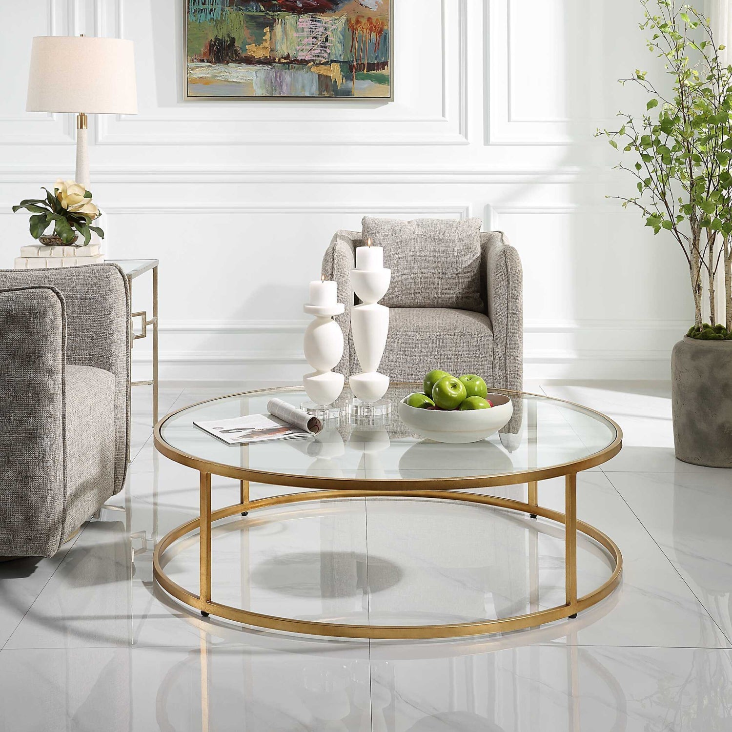 Gold Framed Glass Coffee Table | Uttermost Radius | OROA