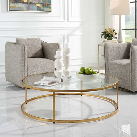 Modern European furniture - Gold Framed Glass Coffee Table - www.oroa.com