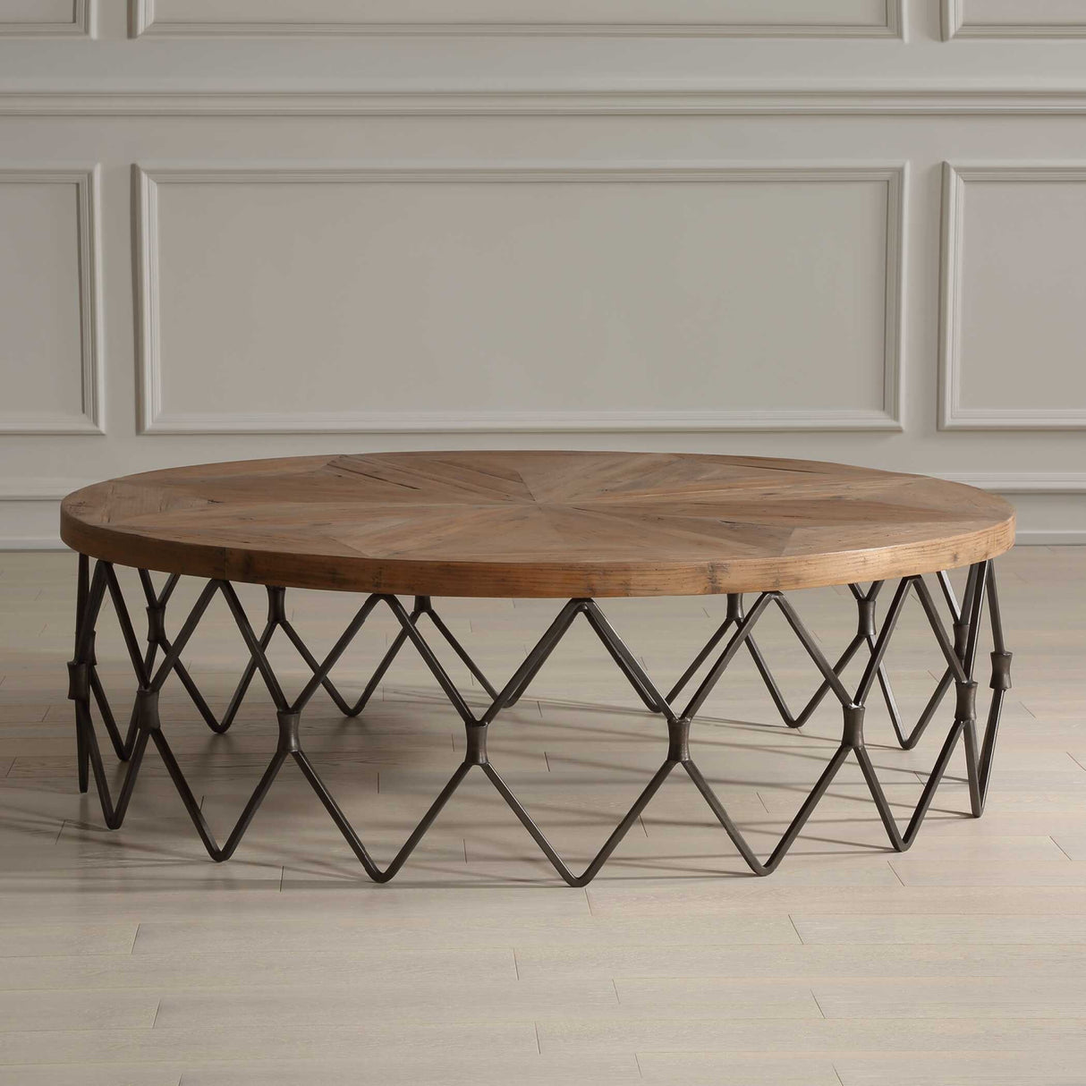 Modern European furniture - Wooden Parquet Round Coffee Table - www.oroa.com