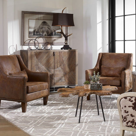 Modern European furniture - Brown Leather Armchair - www.oroa.com