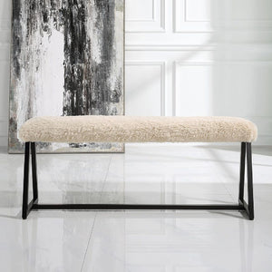   Beige Long-Haired Sheepskin Bench | Oroa.com