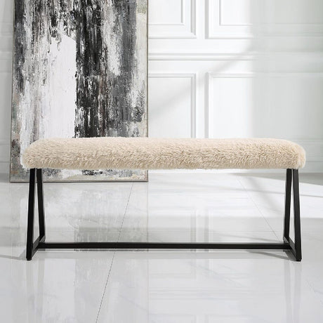 Modern European furniture - Beige Long-Haired Sheepskin Bench - www.oroa.com