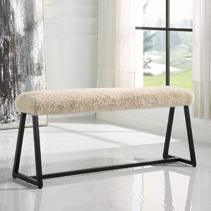   Beige Long-Haired Sheepskin Bench | Oroa.com