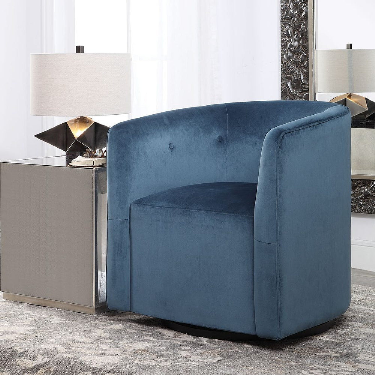   Blue Velvet Swivel Chair | Oroa.com