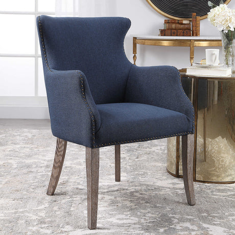 Modern European furniture - Blue Linen Wingback Chair - www.oroa.com
