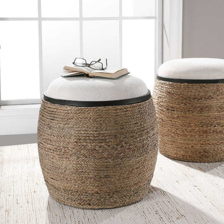 Braided Straw Round Ottoman | Uttermost  Island