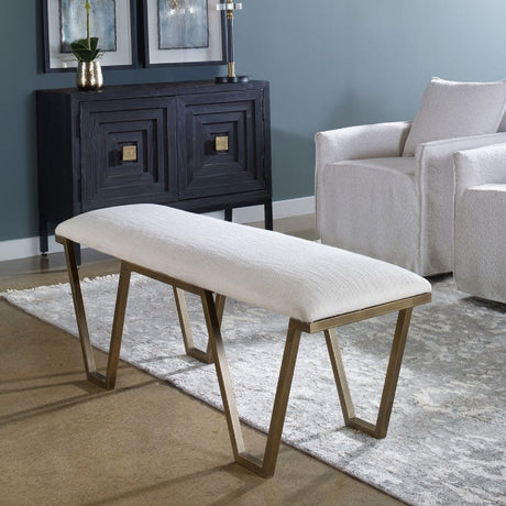 White Textured Fabric Bench | Uttermost Farrah