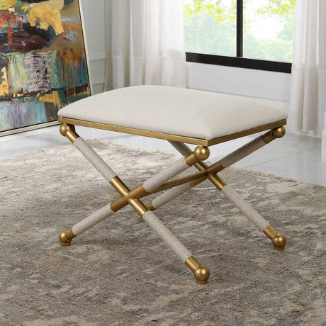 Modern European furniture - Gold Framed White Bench S - www.oroa.com