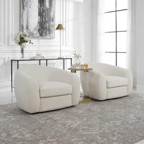 White Shearling Curved Swivel Chair | Uttermost Capra