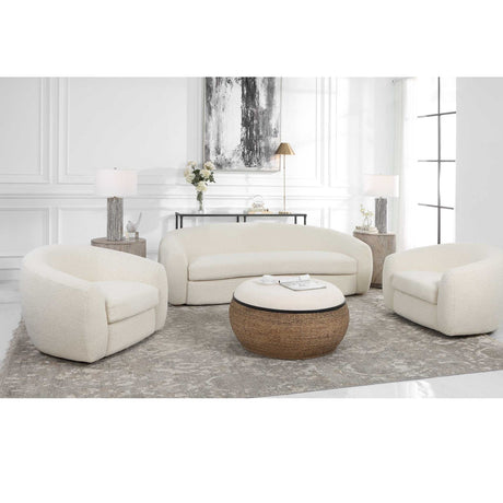 White Shearling Curved Swivel Chair | Uttermost Capra
