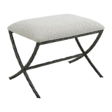 Modern European furniture - Iron Base White Boucle Bench S - www.oroa.com