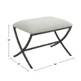 Modern European furniture - Iron Base White Boucle Bench S - www.oroa.com