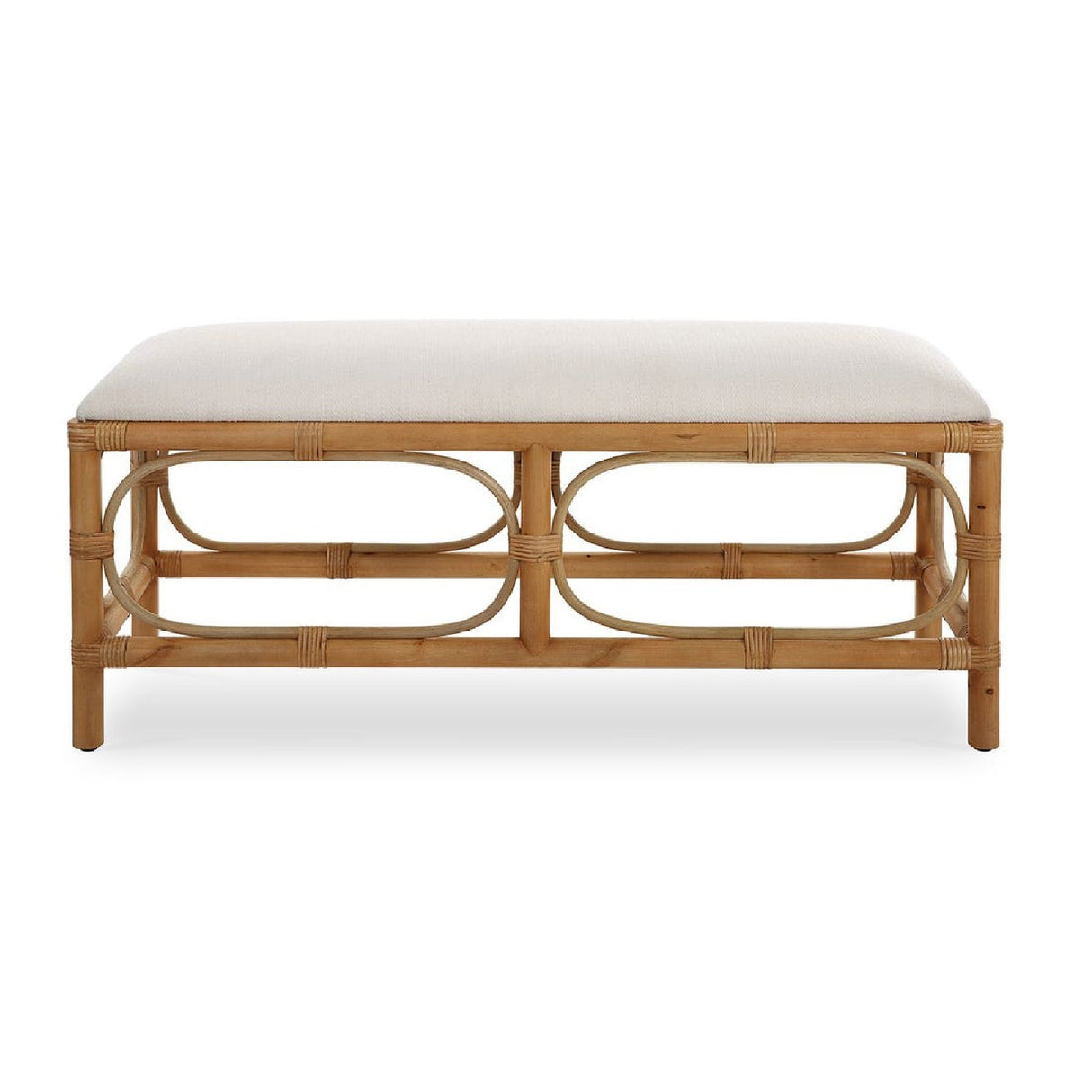  Rattan Base White Fabric Bench | Oroa.com