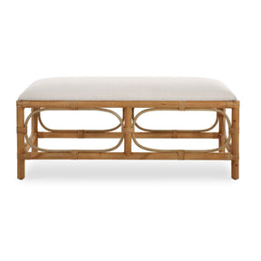 Rattan Base White Fabric Bench by Uttermost Laguna